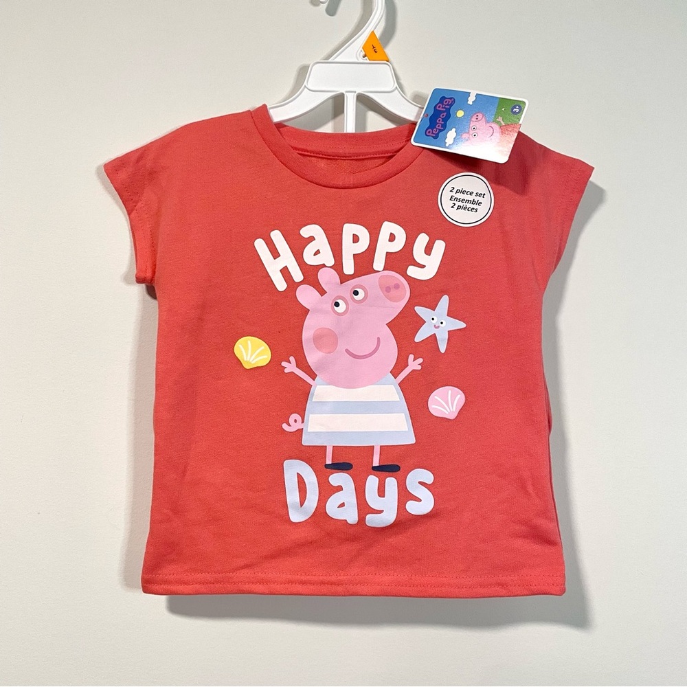 NEW Peppa Pig Happy Days 2-Piece Short-Sleeve T-Shirt and Shorts Set (size 3T)